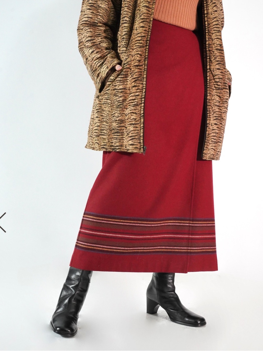 Vintage 90s Eddie Bauer Wool Blend Camp Blanket Wrap Maxi Skirt Brick Red Sz 10